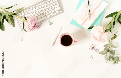 Flat Lay Women S Office Desk Female Workspace With Laptop