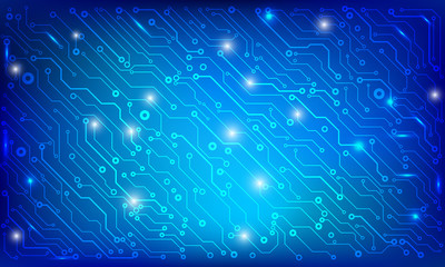 Wall Mural - Circuit Board Future Scifi Technology Pattern Vector Background. Blue Abstract Communication Trace Connection Illustration.