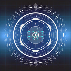 Fototapete - Technology Futuristic Circle Compass Navigation Element Connection Panel On Grid Pattern Design.