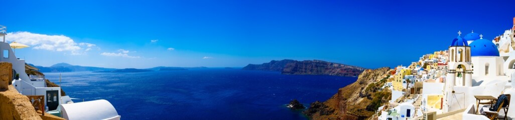 Poster - Panorama of Oia. Blue domes  and aegean sea.Santorini.Greece