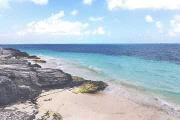 Wall Mural - Tropical paradise image. Colorful Caribbean sea shore. Image has a vintage effect applied