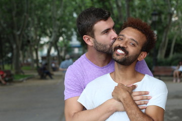 Wall Mural - Interracial gay couple outdoor close up