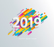 Creative happy new year 2019 card on modern dynamic background. Perfect for presentations, flyers and banners, leaflets, postcards and posters. Vector illustration EPS10