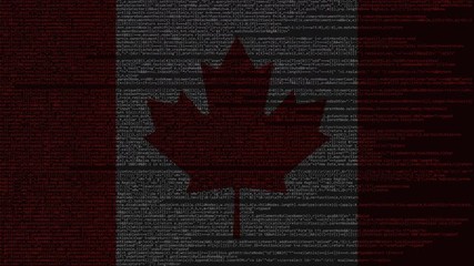 Source code and flag of Canada. Canadian digital technology or programming related loopable animation