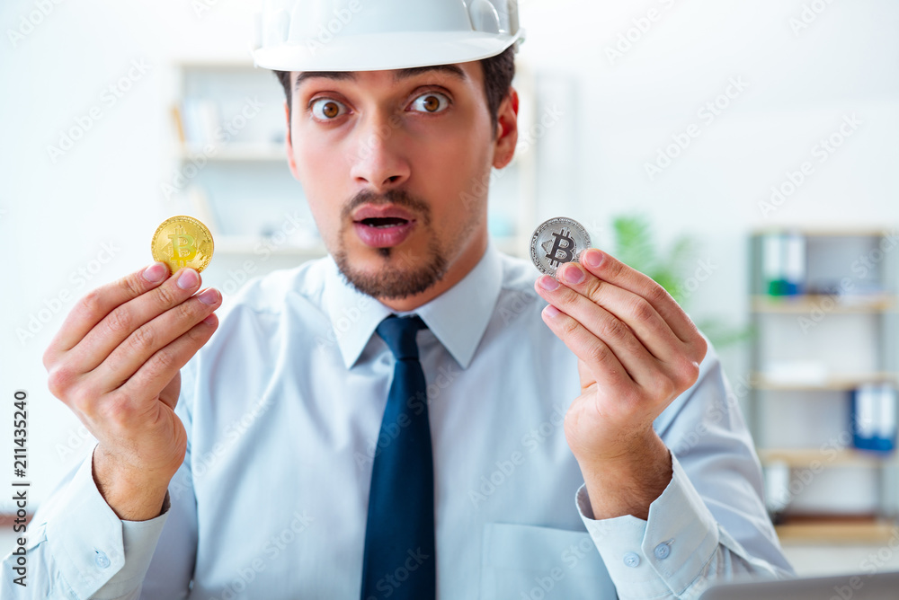 Man in bitcoin mining business concept