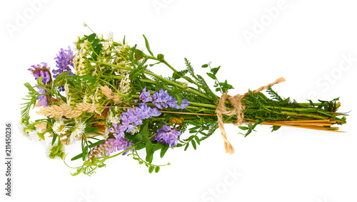 Cuadros en Lienzo Wildflower tied in a bunch isolated on the white background.
