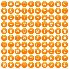 Wall Mural - 100 clothing icons set in orange circle isolated on white vector illustration