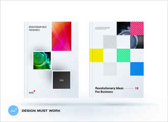 Wall Mural - Brochure design rectangular template. Colourful modern abstract set, annual report with shapes for branding.