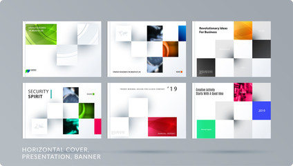 Wall Mural - Square design presentation template with colourful rectangles shadows. Abstract vector set of modern horizontal banners