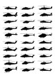 Military helicopters silhouette set. Isolated on white background. Vector EPS10.