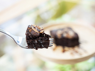 Wall Mural - Homemade dark chocolate brownies on dish 2