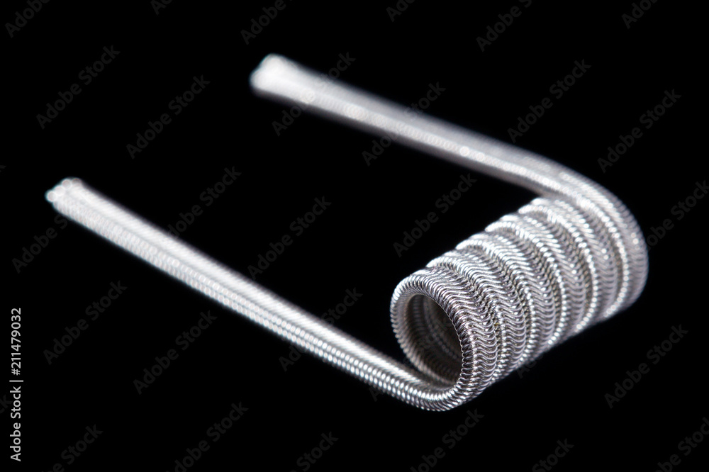 close up, macro shot of prebuilt triple core alien clapton coil, fancy  coil, art coil isolate on black background, for atomizer, atty, vape  accessory, vaping device, vaporizer equipment, e-cigarette Stock Photo |