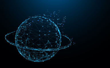 Aufkleber - Planet Saturn form lines, triangles and particle style design. Illustration vector