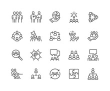 Simple Set Of Team Work Related Vector Line Icons. Contains Such Icons As Collaboration, Research, Meeting And More. Editable Stroke. 48x48 Pixel Perfect.
