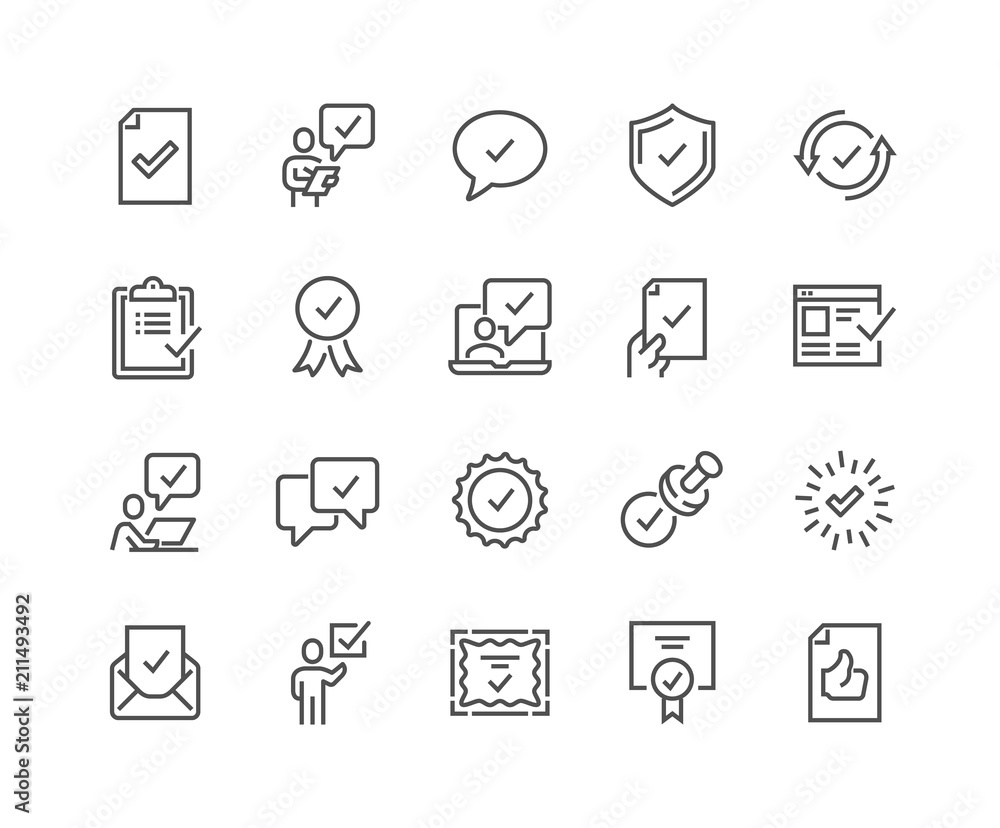 Simple Set of Approve Related Vector Line Icons. 
Contains such Icons as Inspector, Stamp, Check List and more.
Editable Stroke. 48x48 Pixel Perfect. - obrazy, fototapety, plakaty 