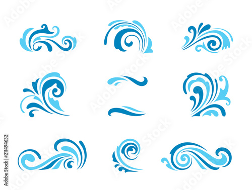 Cuadros en Lienzo Wave icons, set of simple swirls and splashes on white