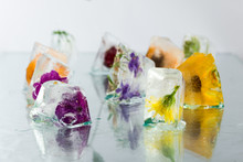  Flower Frozen In Ice Cube. Flower Iceberg.  Romance Decoration, Refreshment Icy Flowers.	