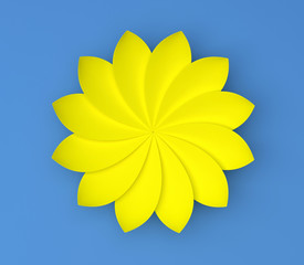 Aufkleber - Single yellow decorative flower on blue background. Paper origami.