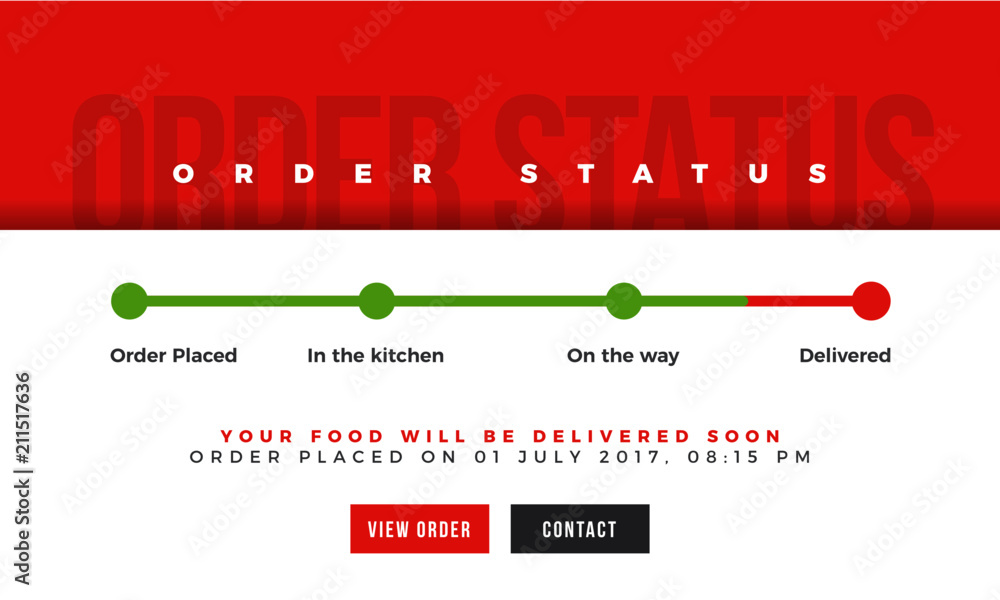 Food Delivery Tracking Status. Order and Delivery progress bar with Textbox Template.