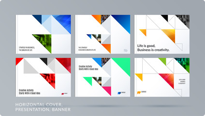 Wall Mural - square design presentation template with colourful triangles and shadows. abstract vector set of mod