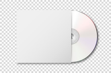Vector Realistic 3d White Cd With Cover Icon Isolated On Transparency Grid Background. Design Template Of Packaging Mockup For Graphics. Top View