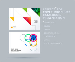 Wall Mural - square design presentation template with colourful triangles and shadows. abstract vector set of mod