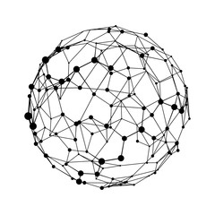 Big data visualization. HUD wireframe mesh sphere with dot and lines. Analysis of information. Visual data infographics design. Science and technology. Digital Data Vector Illustration.
