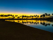 Lagune Im Hilton Hotel Resort Honolulu Auf Oahu, Hawaii Bei Sonnenuntergang