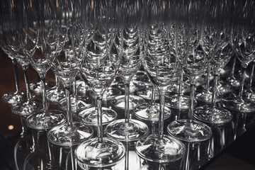 Wall Mural - luxury empty champagne glasses wedding catering in the restaurant.