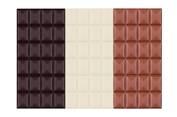 Bars of white and milk and dark bitter chocolate