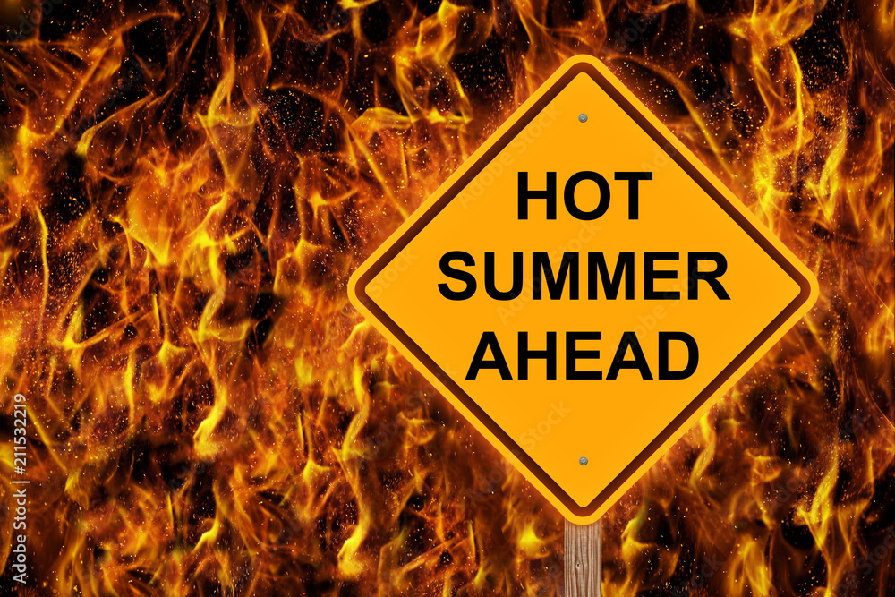 Hot Summer Ahead Caution Sign - obrazy, fototapety, plakaty 