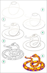 Wall Mural - page shows how to learn step by step to draw a cute snake. developing children skills for drawing an