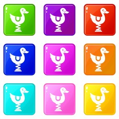 Wall Mural - Duck ride in playground icons of 9 color set isolated vector illustration