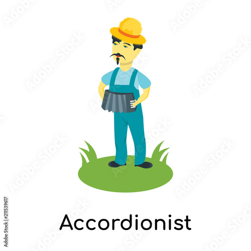 Fotografia, Obraz Accordionist icon vector sign and symbol isolated on white background, Accordion