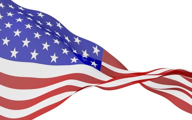 Waving flag of the United States of America. Stars and Stripes. State symbol of the USA. 3D illustration