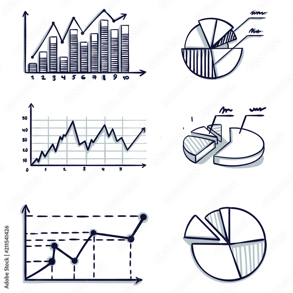 Trendy hand-drawn vector bar graph coordinate design. Doodle cartoon ...