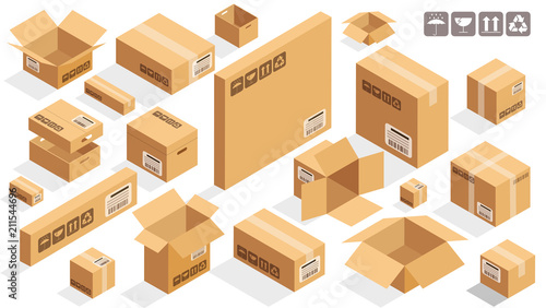 Fotografía Isometric vector cardboard brown boxes