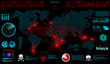 GUI. World Virus in HUD style. The Spreading Virus on The World Map, The Threat of Infection of The World. Otic Infected Areas, Quarantine Zones, Epidemic, Ebola, Apocalipsis. Vector illustration 