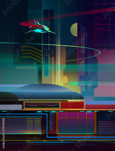 Obraz na plátně painted fantastic landscape with the city of the future