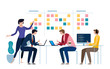 © bakhtiarzein - Agile business team of programmer working and make some planning on the scrum board. Whiteboard and process teamwork, scheme methodology. Vector illustration