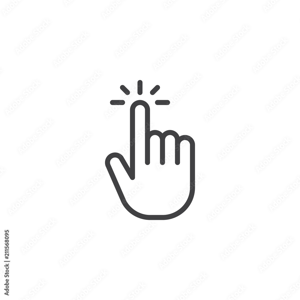 Click hand outline icon. linear style sign for mobile concept and web design. Touching finger simple line vector icon. Symbol, logo illustration. Pixel perfect vector graphics - obrazy, fototapety, plakaty 