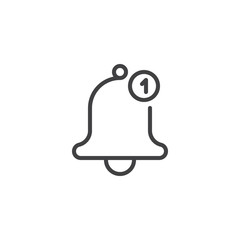 Notification bell outline icon. linear style sign for mobile concept and web design. One New Notification simple line vector icon. Symbol, logo illustration. Pixel perfect vector graphics