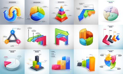 Wall Mural - 3d colorful, multiple levels timeline infographic set for business concept.
