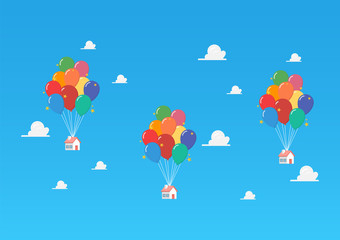 Balloon houses on blue sky