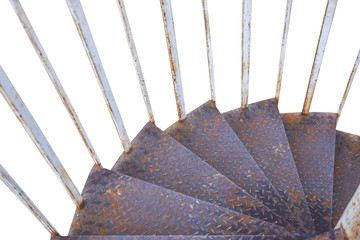 Rusty iron old dirty stairs going down isolated on white