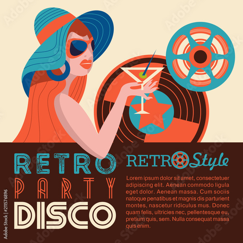 Plakaty do antyram, ramek lub samoprzylepne retro-disco-party-colorful-vector-illustration-poster