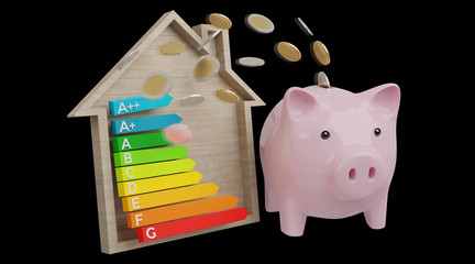 Wall Mural - energy chart rating and piggy bank illustration 3d rendering