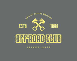 Off-road club emblem with rough texture for t-shirt