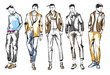 Fashion man. Set of fashionable men's sketches on a white background. Spring men.