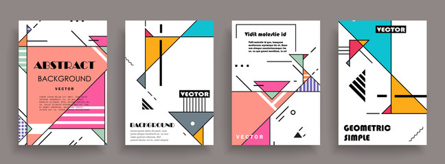 Wall Mural - Covers templates set with graphic geometric elements. Applicable for brochures, posters, covers and banners. Vector illustrations.